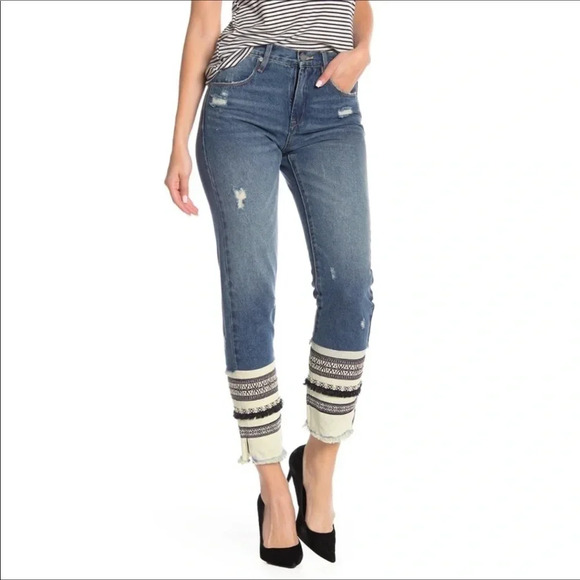 BlankNYC Embellished Straight Leg Denim Blue Jeans - Picture 1 of 11